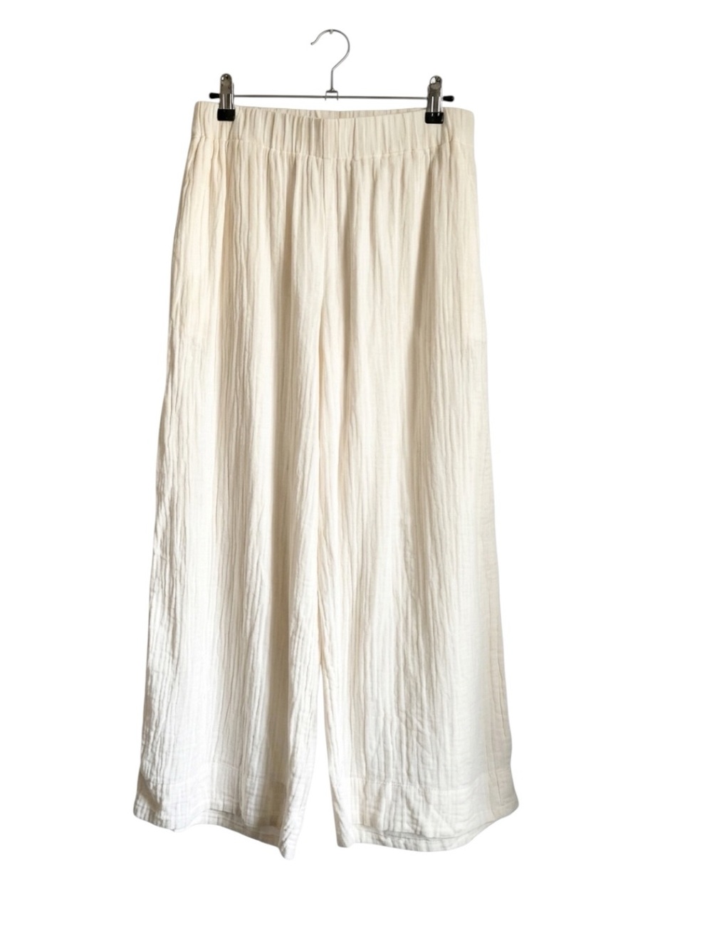 PACT Organic Cotton  Wide Leg Cropped Pants Cream Elastic Waist Sz Medium